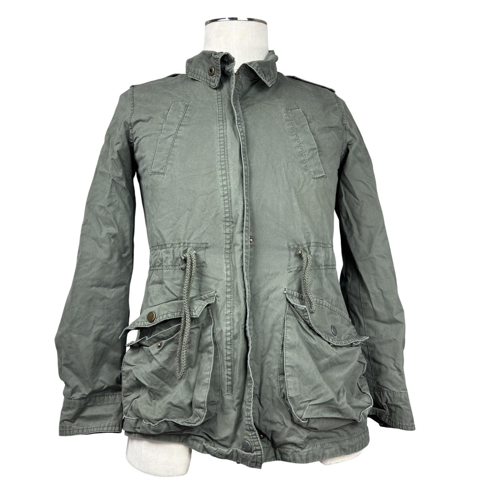 Ambiance Utility Jacket Women S Olive Green Cotton Military Drawstring Roll Tab